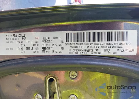 2017 Ram 1500 Tradesman 4X4 5'7 Box z USA, uszkodzony, nr VIN 3C6RR7KT4HG722826